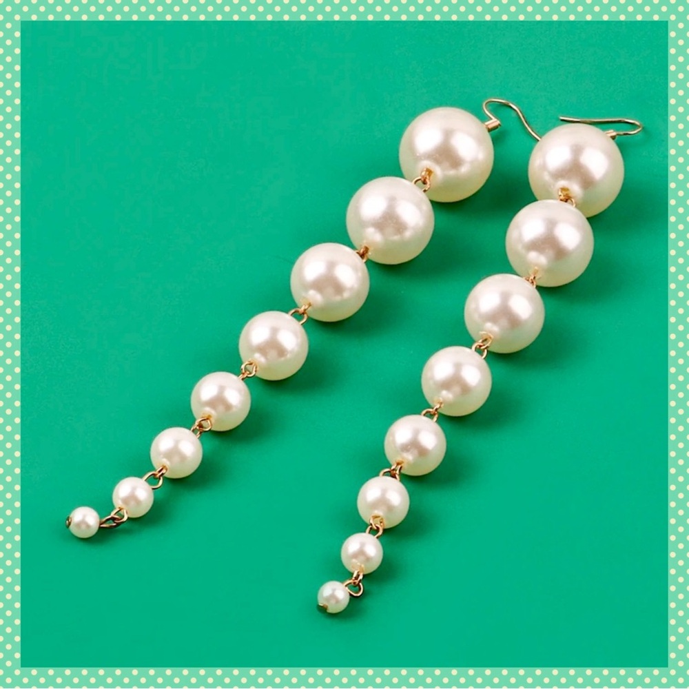 ✨LONG MULTI FAUX PEARL DROP OR DANGLE GORGEOUS SEXY‎ LONG GOLD HOOK EARRINGS-NEW